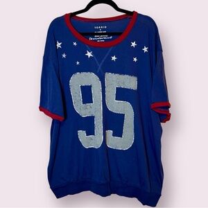 Torrid 95 Classic Fit Cotton Crew Neck Varsity Tee Shirt Top Blue Size 3X